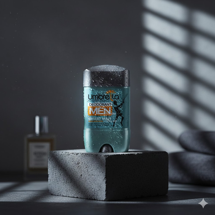 مام دئو کرم مردانه Umbrella مدل Smart Man، رنگ آبی، با تصویر بازیکن تنیس، حاوی هیدروکلاژن، مناسب برای فروشگاه سالی مارکت.